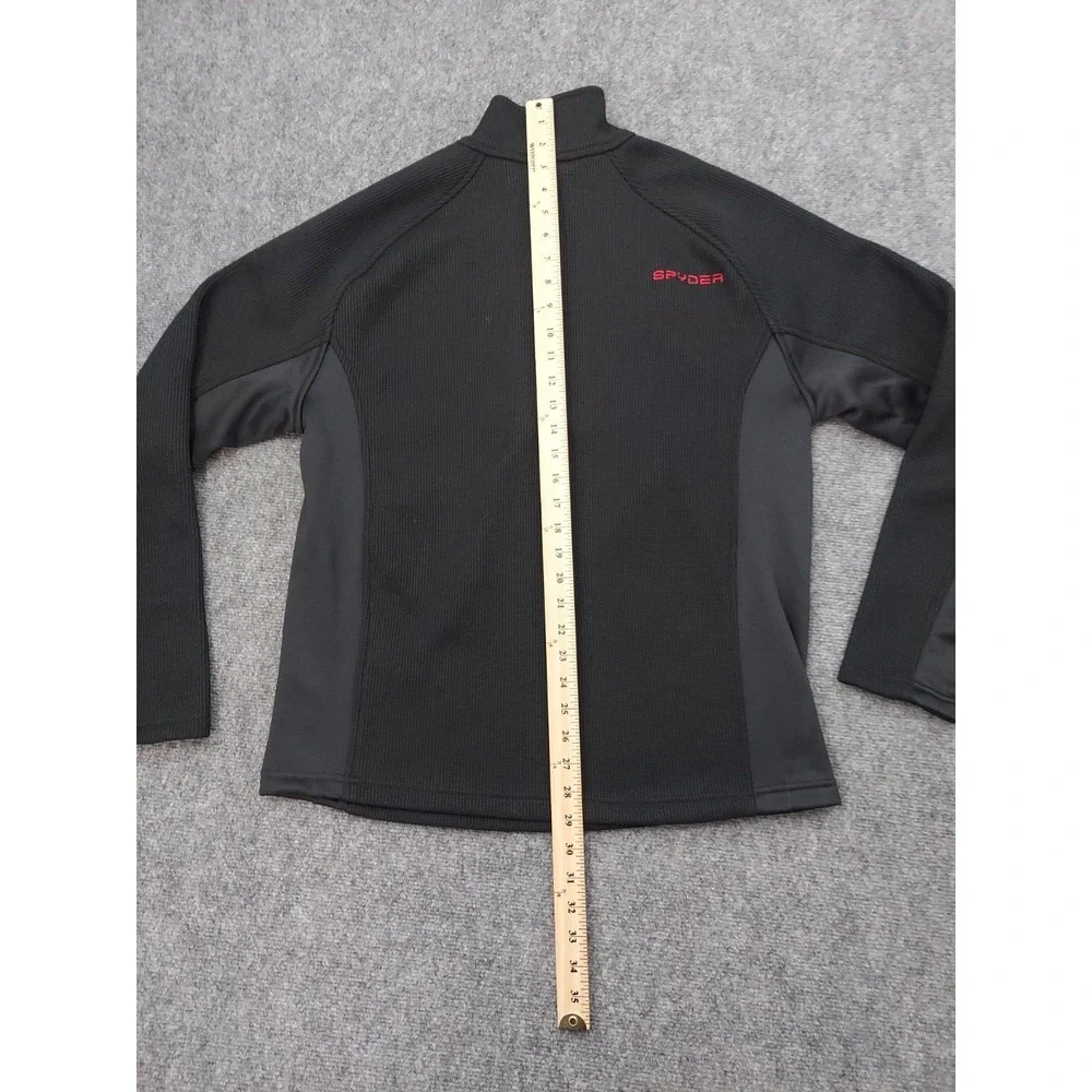 SPYDER Pullover Sweater Men Large Black Waffle Textured 1/4 Zip Red Logo Outdoor